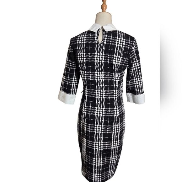 Tacera Plaid Black and White Collared Office Dress - Picture 4 of 7